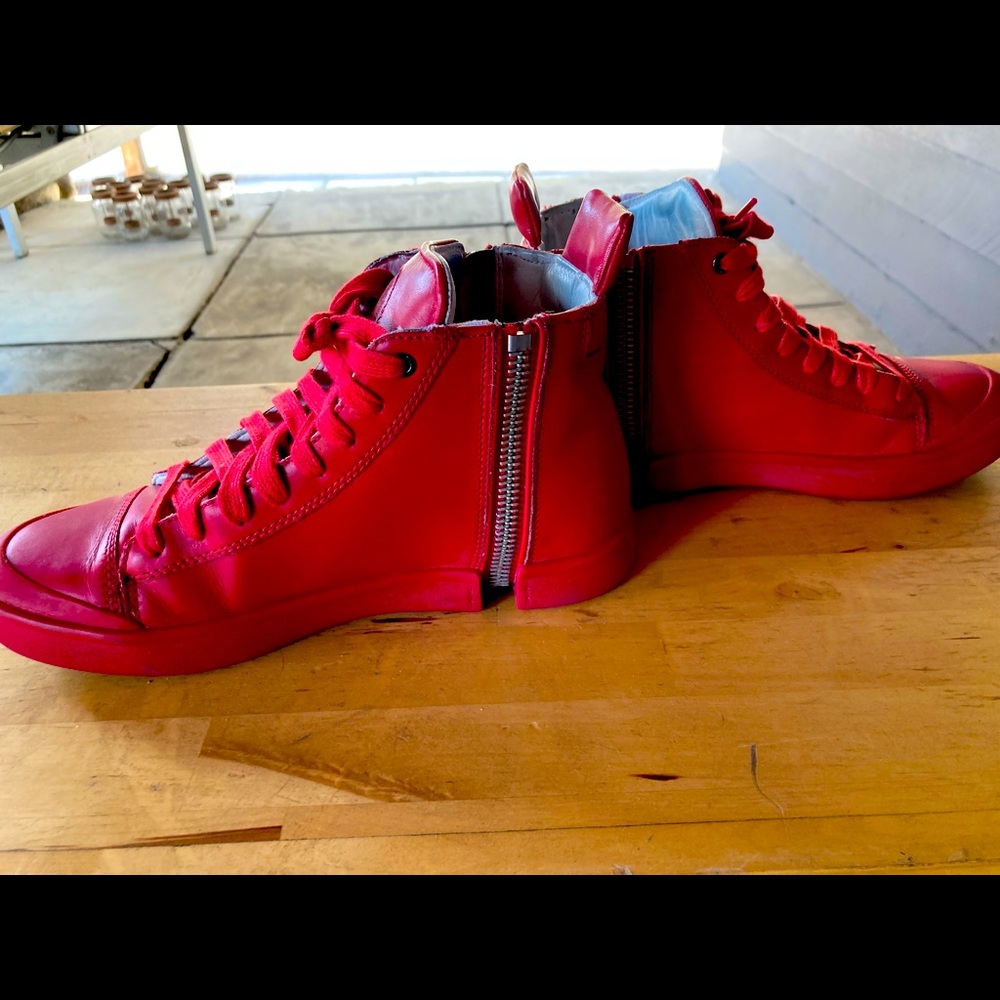Diesel high-top red sneakers, size 8
